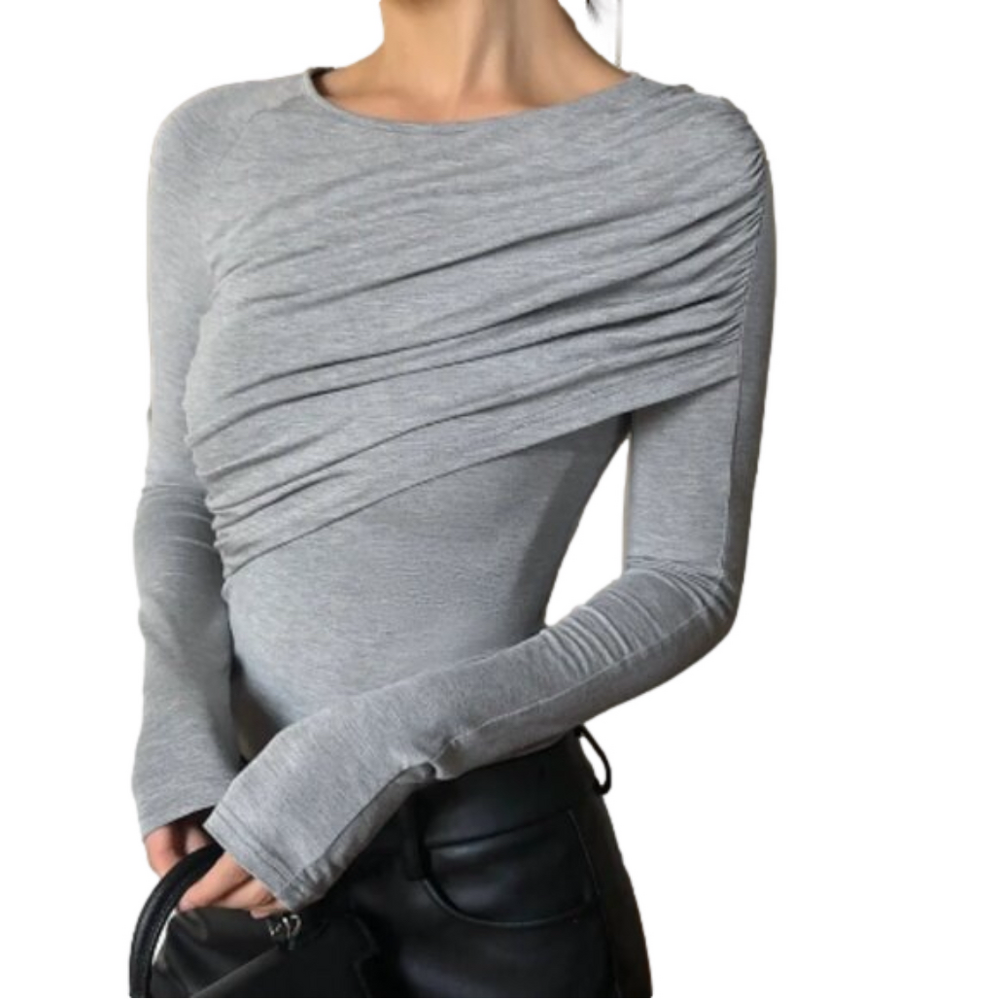Commense NWT Gray Ruched Long Sleeve Top